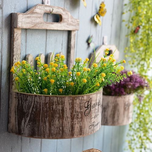 Pastoral retro wall-mounted flower pots, flower baskets, flower stands, hanging wall decorations, creative hanging wall-mounted wall decoration rattan frames
