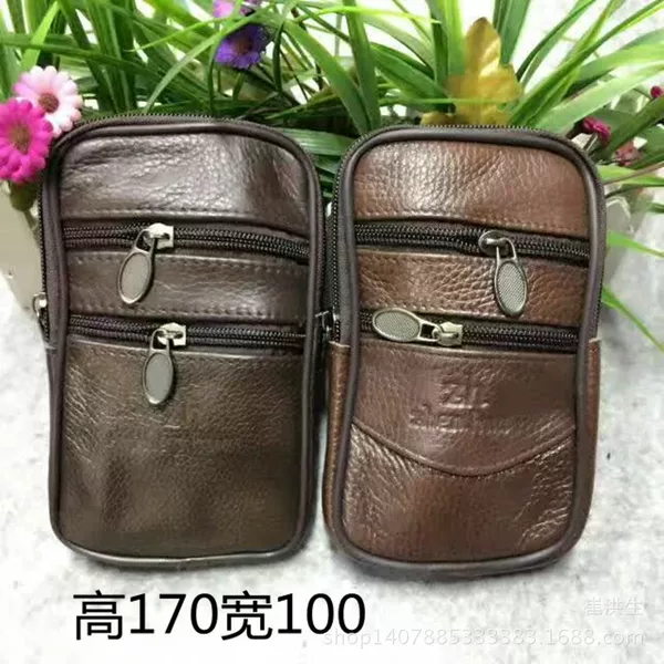 Antique new cowhide men's outdoor sports mobile phone bag leather manufacturers wear belt fashion fitness waist bag anti-theft