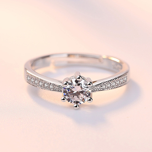 Six-claw round zircon, couple ring, Korean fashion and popular hand jewelry, female opening foreign trade manufacturer wholesale