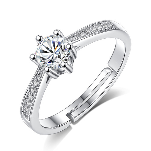 Six-claw round zircon, couple ring, Korean fashion and popular hand jewelry, female opening foreign trade manufacturer wholesale
