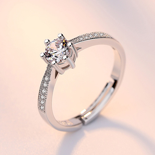 Six-claw round zircon, couple ring, Korean fashion and popular hand jewelry, female opening foreign trade manufacturer wholesale