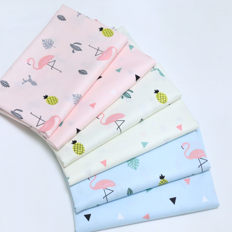 全棉印花布料1.6米宽 卡通火烈鸟  幼儿园床上用品纯棉面料批发