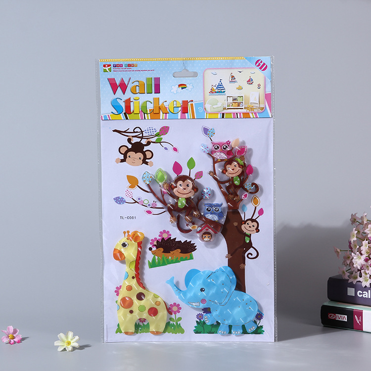 Creative cartoon three-dimensional layer stickers waterproof color wall stickers PVC transparent film wall stickers children 3D stickers