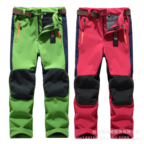 Children's assault pants for boys and girls outdoor soft shell pants waterproof breathable wear-resistant warm hiking pants autumn and winter foreign trade