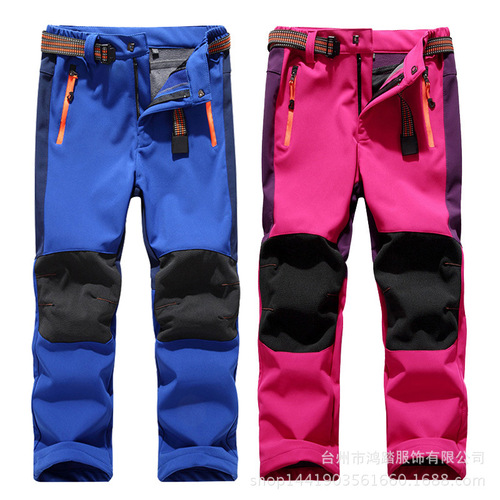 Children's assault pants for boys and girls outdoor soft shell pants waterproof breathable wear-resistant warm hiking pants autumn and winter foreign trade