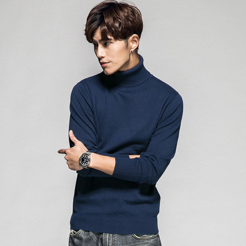 Pure Color Long Sleeve High Neck Men's Hooded Top Men's Base Knit Sweater Men's Knitted Shirt Business Men's Clothing
