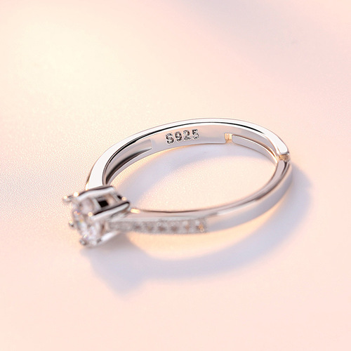 Six-claw round zircon, couple ring, Korean fashion and popular hand jewelry, female opening foreign trade manufacturer wholesale