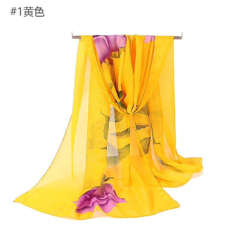 新款女花卉薄款雪纺丝巾夏季玫瑰披肩两用女士围巾春秋纱巾