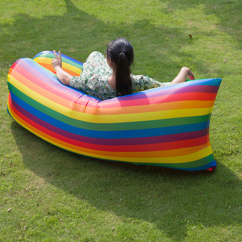 Factory Direct Lazy Outdoor Inflatable Bed Rainbow Inflatable Sofa Portable Foldable Air Sofa Sleeping Bag
