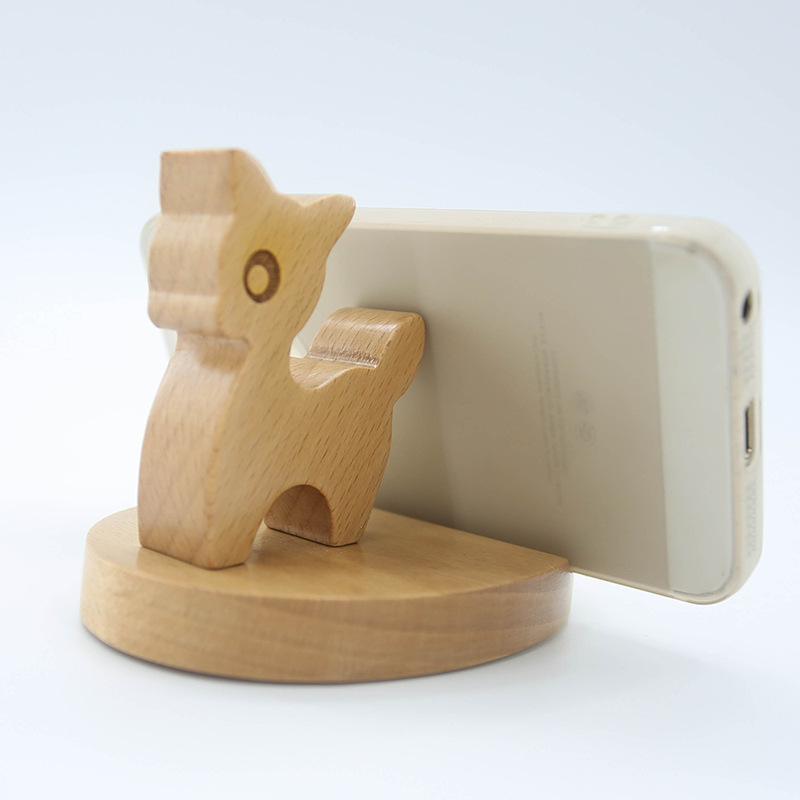 Titular de teléfono móvil de madera perezoso titular de teléfono móvil de madera maciza cabecera transmisión en vivo base de madera maciza plana ciervos de dibujos animados