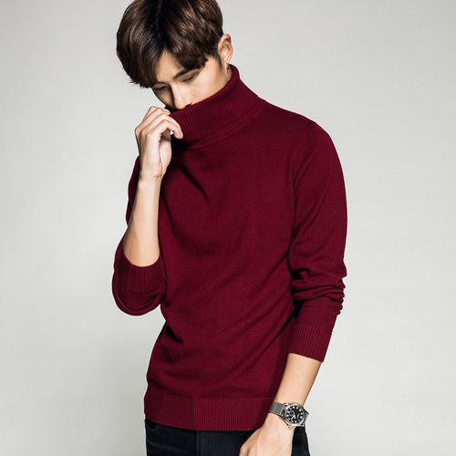 Pure Color Long Sleeve High Neck Men's Hooded Top Men's Base Knit Sweater Men's Knitted Shirt Business Men's Clothing