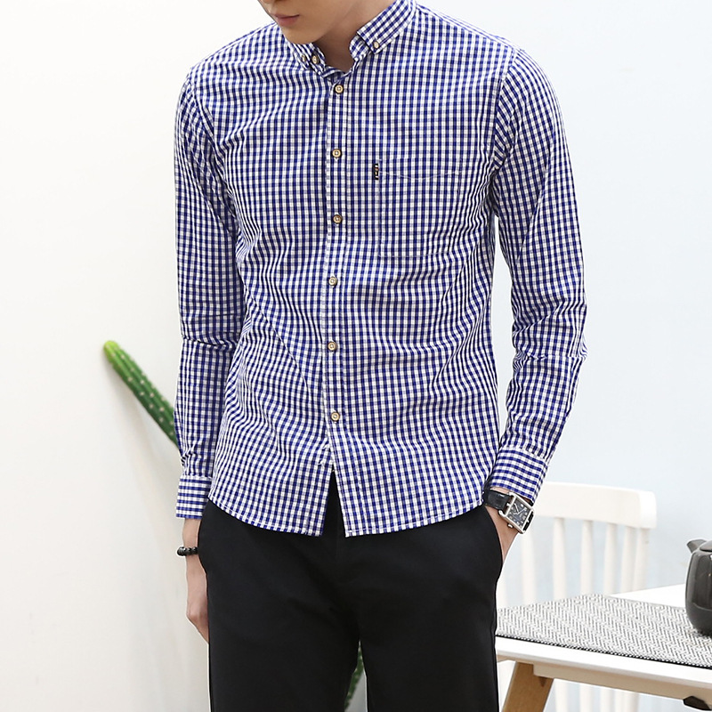 Men's Shirt Breathable Cotton Long-Sleeved Plaid Shirt Casual Slim Top Shirt Jacket for Men Men's Shirt Breathable Cotton Long-Sleeved Plaid Shirt Casual Slim Top Shirt Jacket for Men