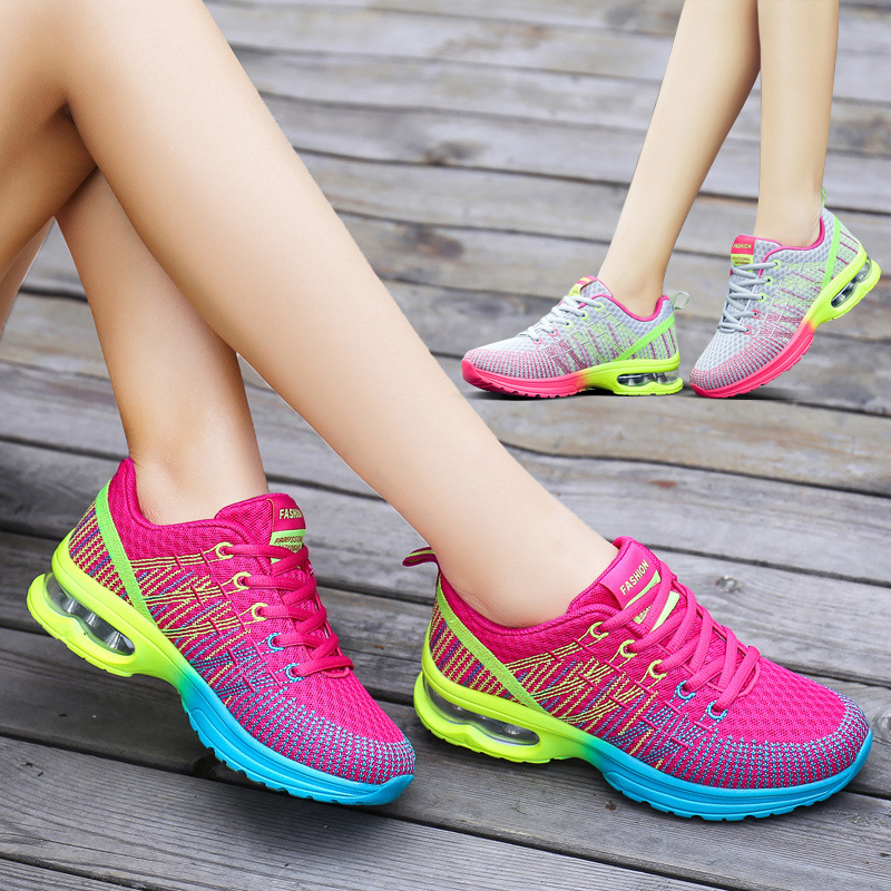 2021 spring new flying woven sneaker women's breathable mesh air cushion shoes casual running women's shoes lightweight travel shoes