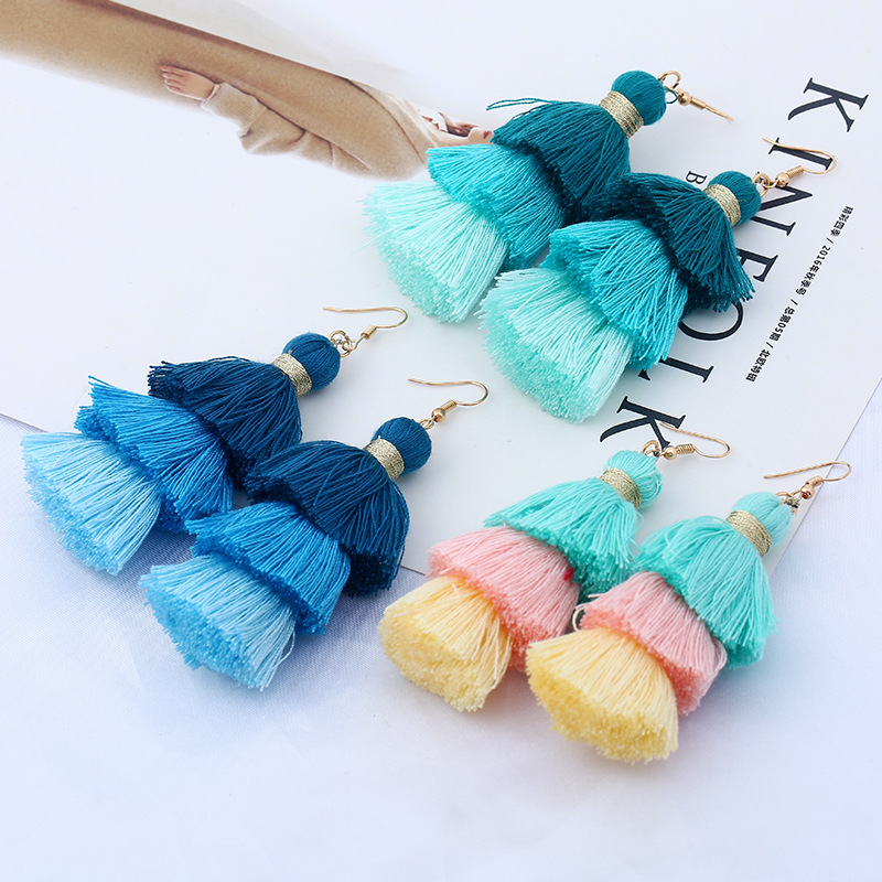 Удлинённые серьги с кистями, Amazon, Boho стиль, градиент
