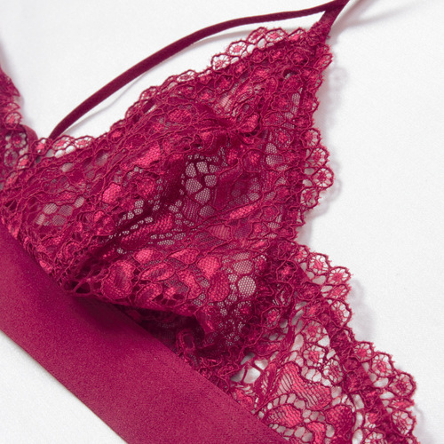 Dropshipping French sexy triangle cup sexy ultra-thin wire-free underwear hollow lace breathable bra set