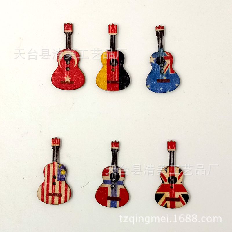 Bricolaje pintado en forma de guitarra botones de madera estilo europeo y americano 100 piezas un paquete de botones de madera de violín