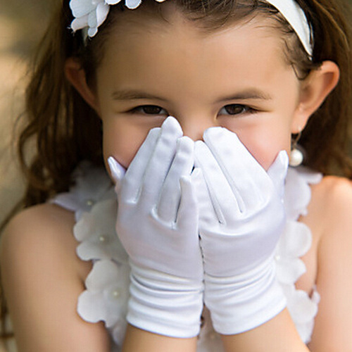 Little Princess Dress Wedding Gown Gloves for Children White Five-Finger Short Gloves for Wedding Flower Children Cute~