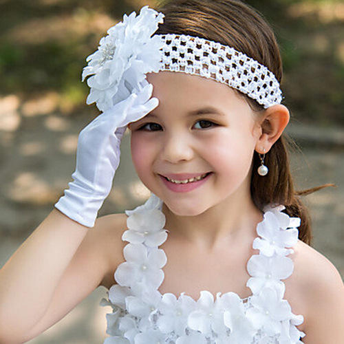 Little Princess Dress Wedding Gown Gloves for Children White Five-Finger Short Gloves for Wedding Flower Children Cute~