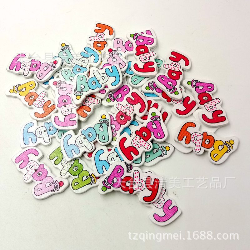 Botón de madera de bebé pintado de fondo blanco, especial de madera hecho a mano 50 piezas por paquete