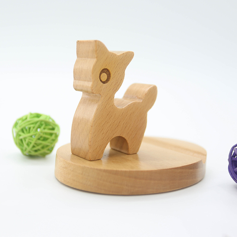 Titular de teléfono móvil de madera perezoso titular de teléfono móvil de madera maciza cabecera transmisión en vivo base de madera maciza plana ciervos de dibujos animados