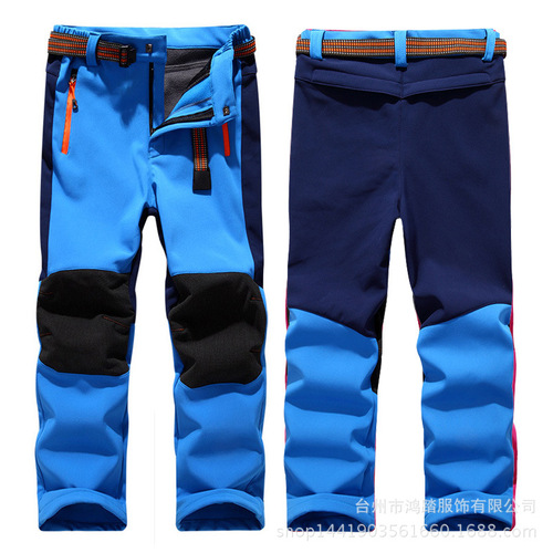 Children's assault pants for boys and girls outdoor soft shell pants waterproof breathable wear-resistant warm hiking pants autumn and winter foreign trade