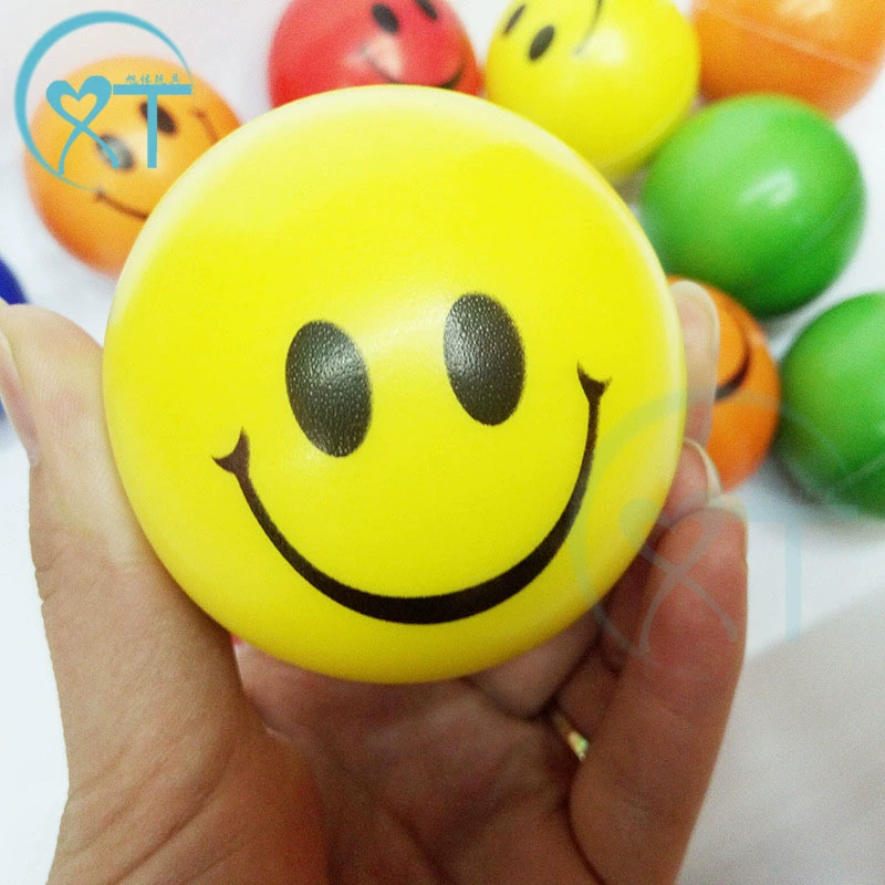 Трансграничные производители печатают логотип цветовое выражение 63 мм смайлик Pu мяч вентиляционное отверстие декомпрессионная губка шарик из пенопласта