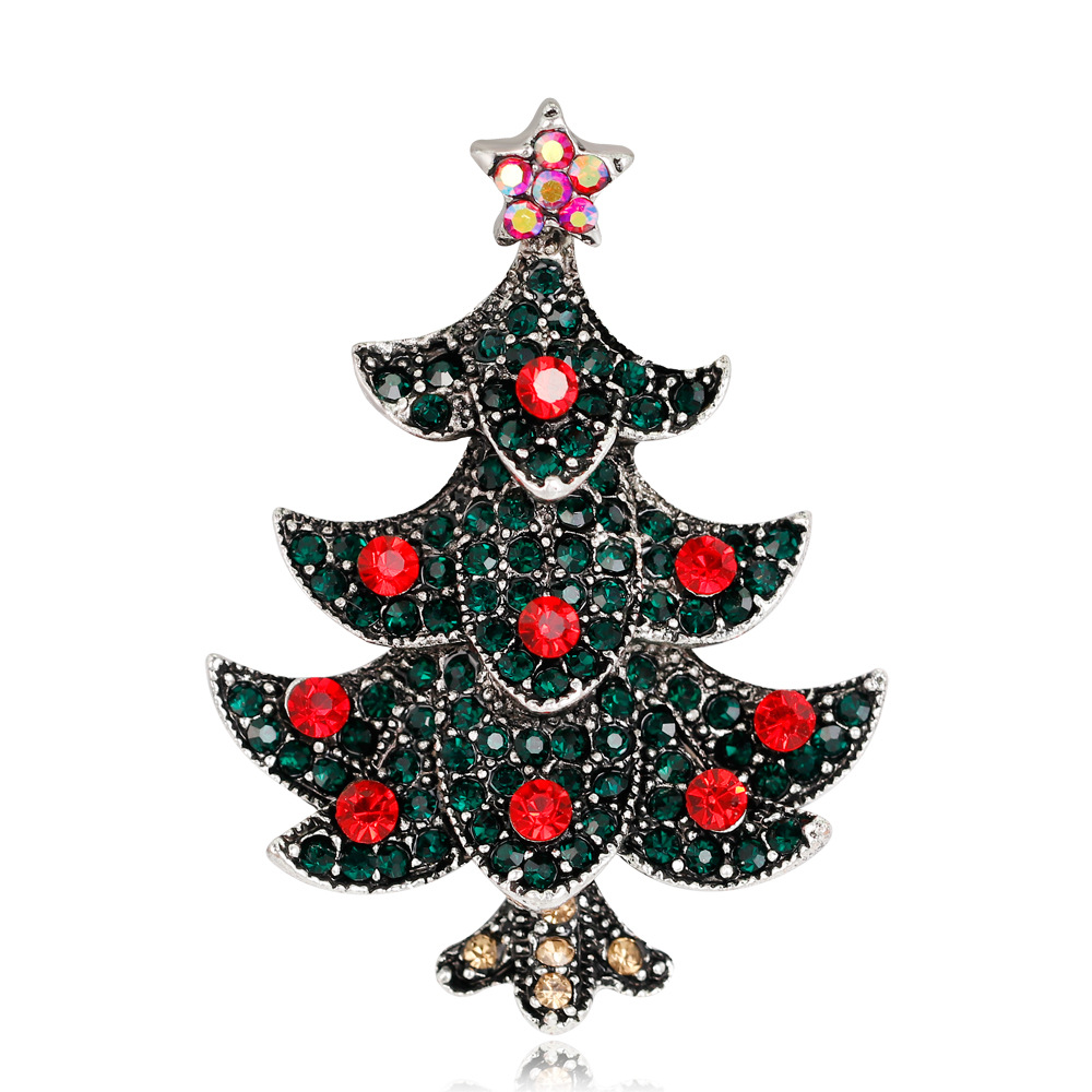 Fashion Christmas tree brooch ladies alloy diamond plating ancient gold silver corsage spot wholesale