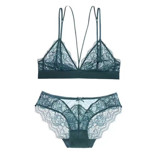 Dropshipping French sexy triangle cup sexy ultra-thin wire-free underwear hollow lace breathable bra set