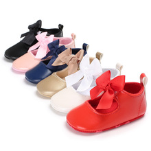 2017春秋新款PU软皮公主鞋蝴蝶结软底鞋0-1岁女宝学步鞋 一件代发