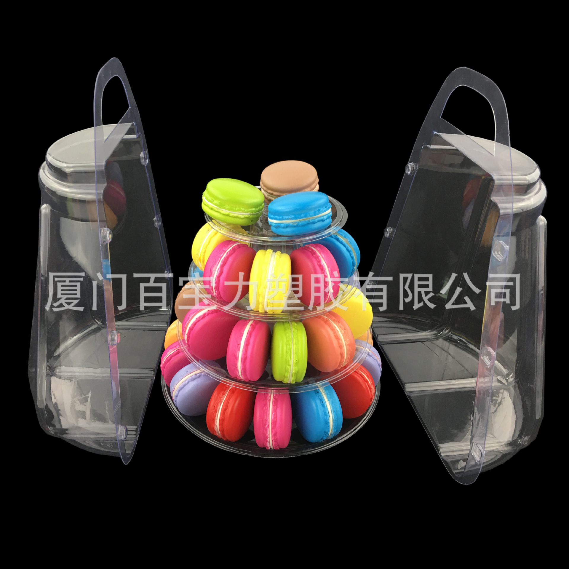 4-capa macaron blister caja de embalaje macaron soporte de exhibición pastel galleta blister caja