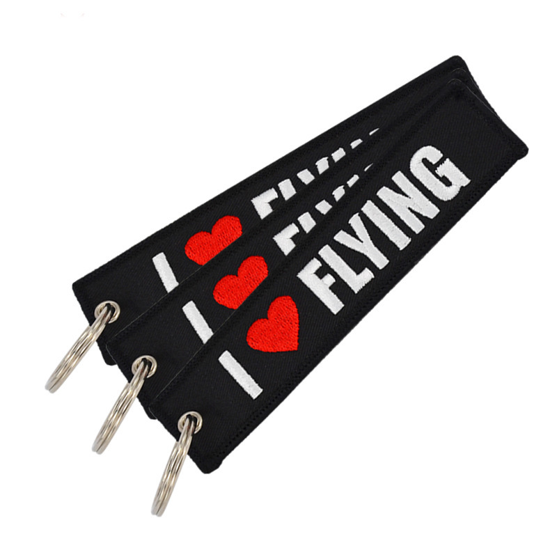 I Love Flying Personality Embroidered Keychain Embroidered Keychain Black I Love Flying Aviation Memorial Key