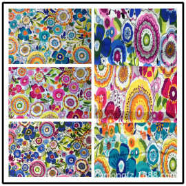 全棉太阳花印花布  彩色卡通花朵 纯棉活性印花面料 童装连衣裙