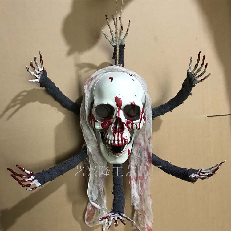 Fabricante cráneo de seis garras colgar decoraciones Halloween horror extraña decoración de la casa embrujada escapa prop cráneo