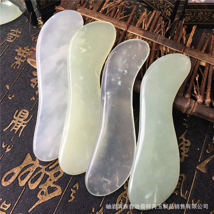 Оптовая продажа скребковая доска из натурального нефрита для лица, массажер для скребков из нефрита, S-образный контейнер для красоты из нефрита