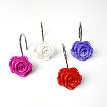 巜跨境新款树脂玫瑰挂钩 浴帘挂钩 窗帘挂钩浴帘环花型玫瑰挂