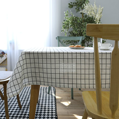 Literary and fresh checkered tablecloth modern cotton and linen fabric white black coffee table mat tablecloth