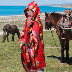 Ethnic winter warm cloak, red trench coat for traveling, ethnic style