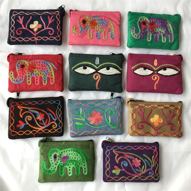 Wallet Wholesale Nepal Imported Suede Small Coin Purse Women Ethnic Style Clutch Handmade Embroidered Key Bag