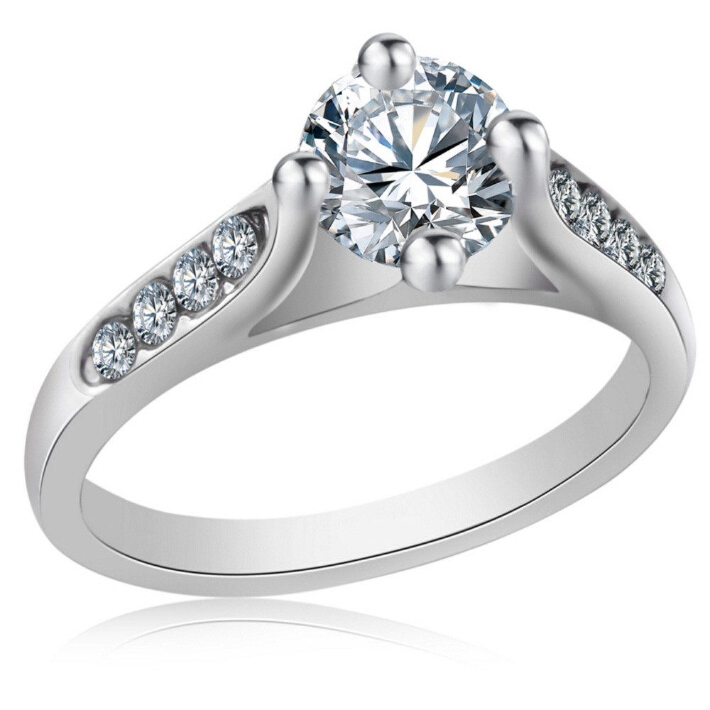 Korean-style Popular Zircon Micro-inlay Lover's Wedding Ring Plated Platinum Rose Gold Ladies Ring Gifts