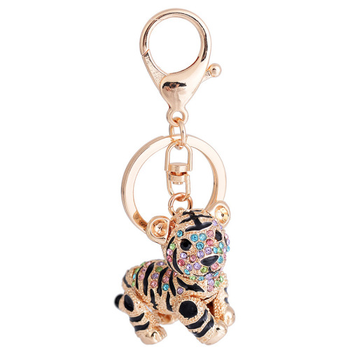 Isiya creative three-dimensional tiger diamond small version car keychain ladies bag pendant manufacturer wholesale