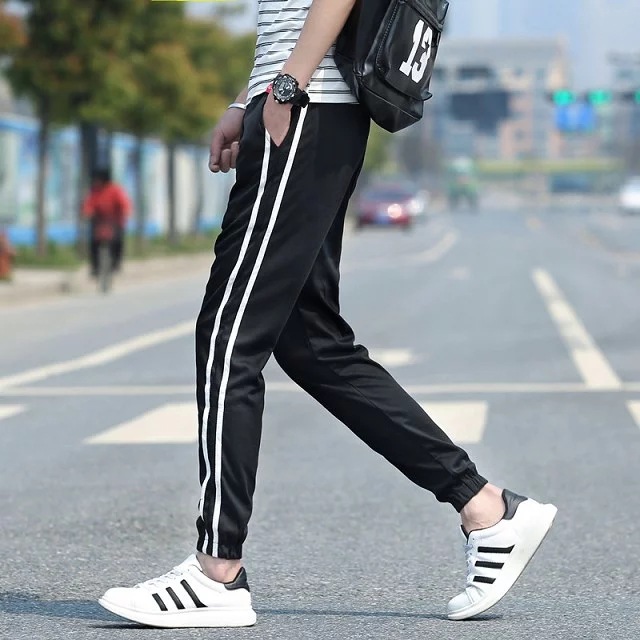 Spring and Autumn Men's Casual Pants 2023 New Korean Style Slim-fit Solid Color Ankle-length Pants Trendy Leg-tied Two-pole Pants for Men
