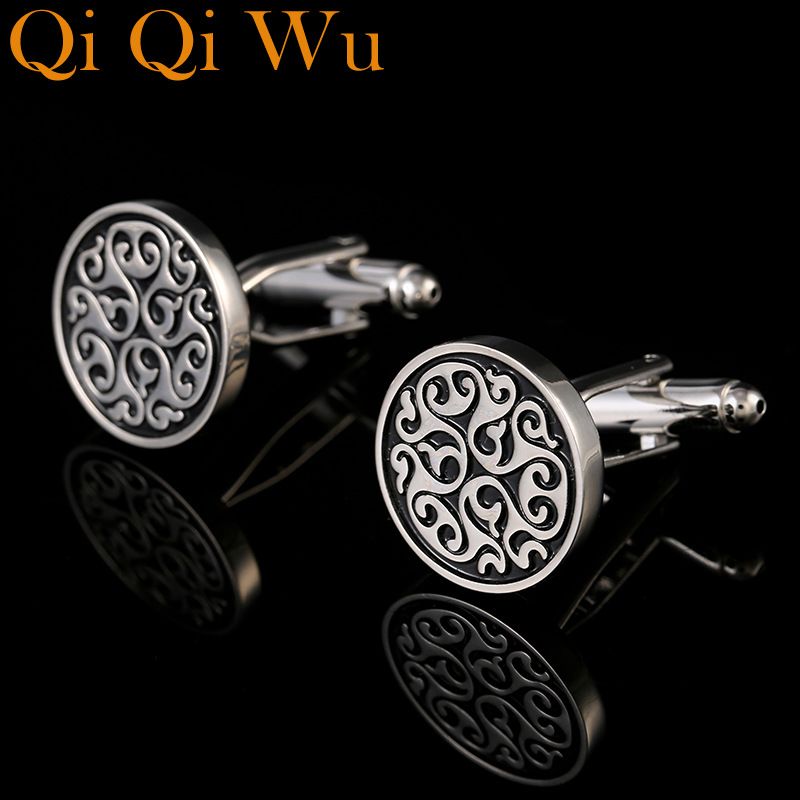 Simple Palace-Style Pattern Black Enamel Cufflinks, Men's French Shirt Buttons, Cufflinks, Exclusively for Export