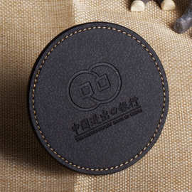 工厂批发黑色皮革茶杯垫 pu广告促销礼品套装杯垫定制logo