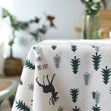 韩式风格棉麻绿色小树现代简约清新桌布台布茶几布餐桌布一件代发