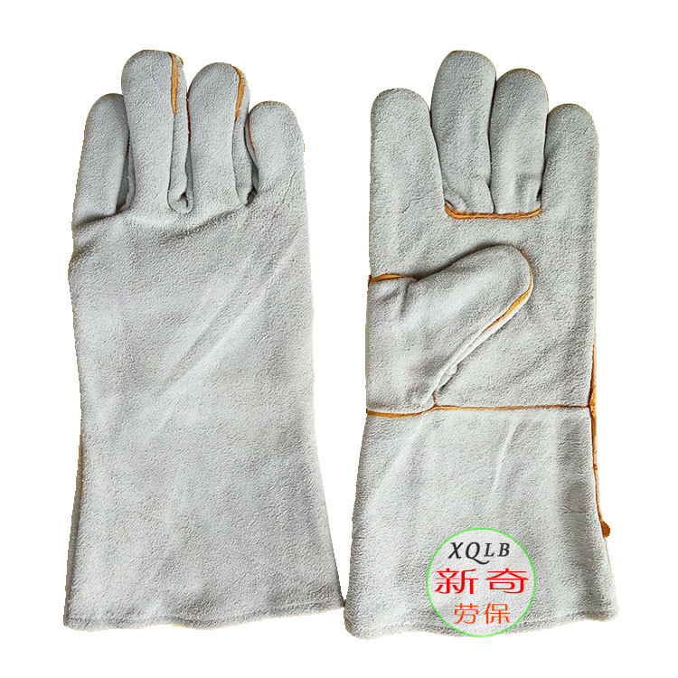 铁汉二层牛皮长款电焊手套 AB级全皮本色大全掌劳保电焊工手套