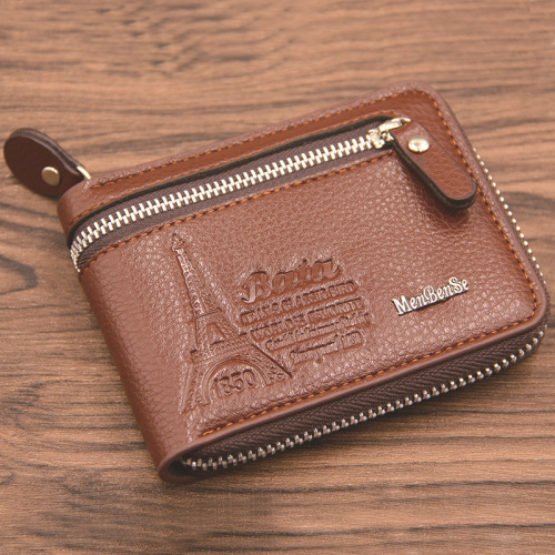 New men's wallet short casual fashion multi-functional two-fold retro pu zipper wallet factory direct supply