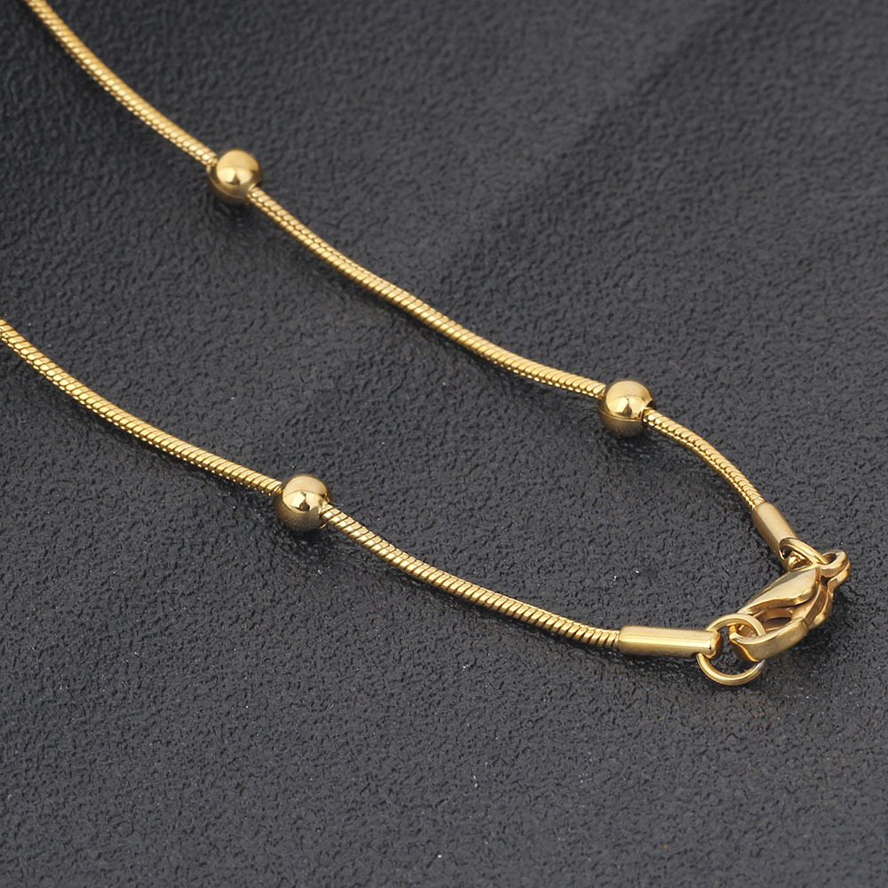 Cadena de serpiente de acero inoxidable personalizada - 1.2mm redonda con perlas y accesorios de acero bañado en oro de 18K - Mayorista de fábrica para Wish/Amazon image 5