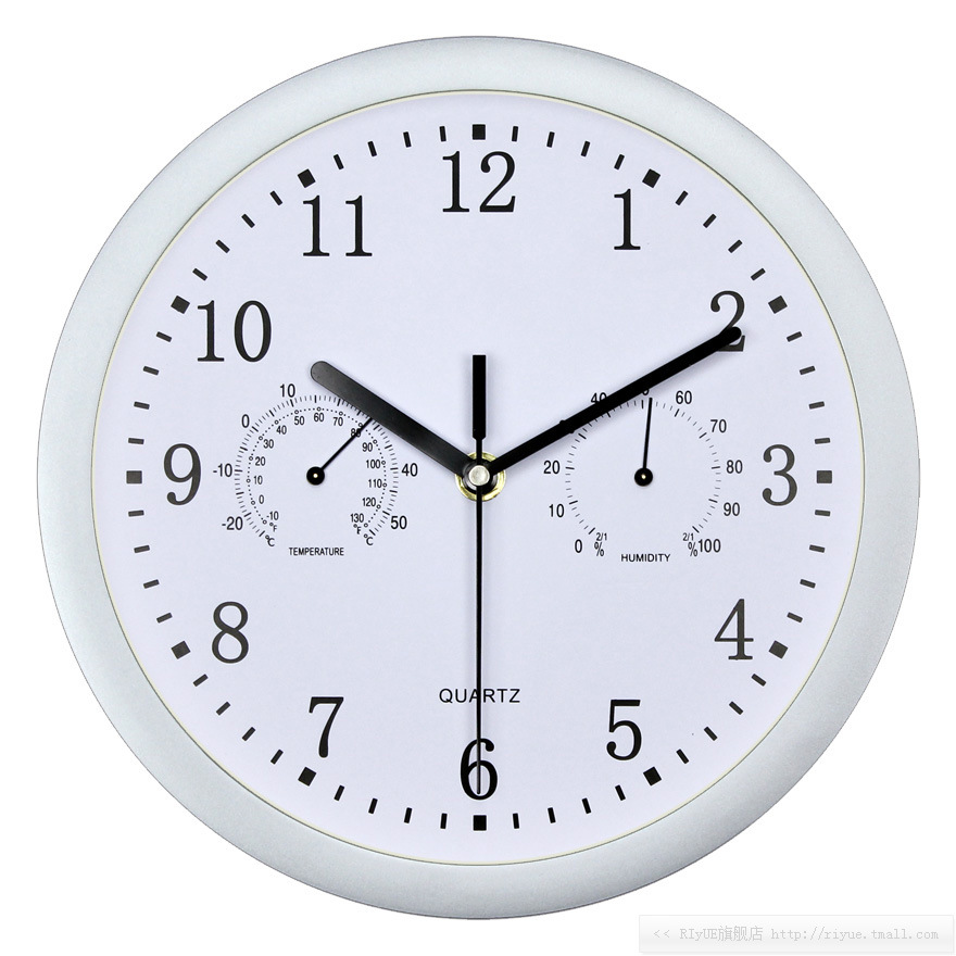 Amazon suministro de plástico Reloj de pared con higrómetro simple moderno dormitorio mudo Reloj de pared reloj