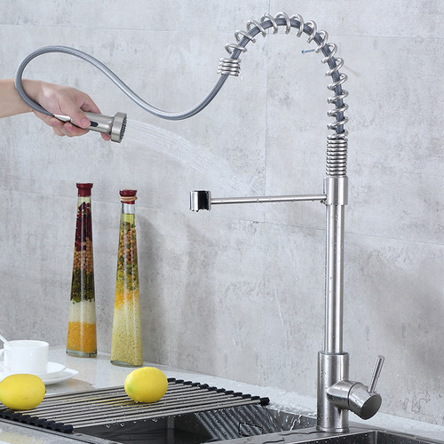 Cross-border 304 stainless steel spring pull-out kitchen faucet hotel sink vegetable basin mixing valve Amazon
