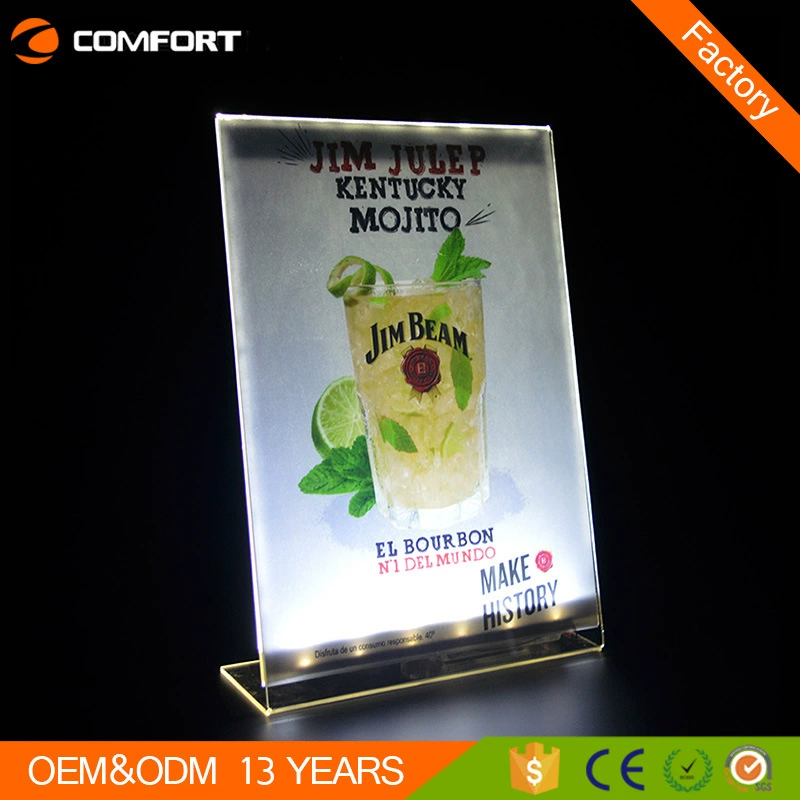 L-образная карта для монтажа Светодиодная батарея светящаяся бар KTV ресторан отель карта еды A4 прозрачная стойка регистрации дисплейная карта